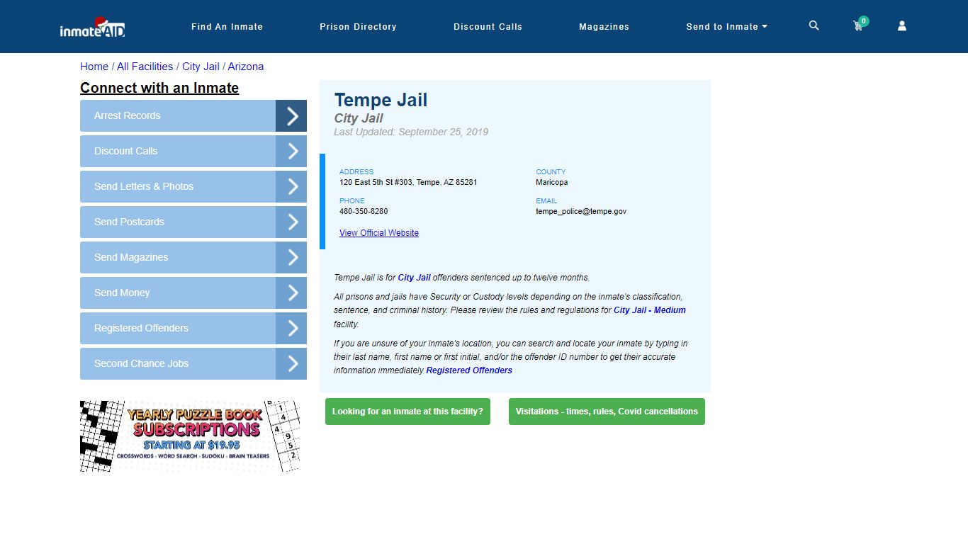 Tempe Jail | Inmate Locator